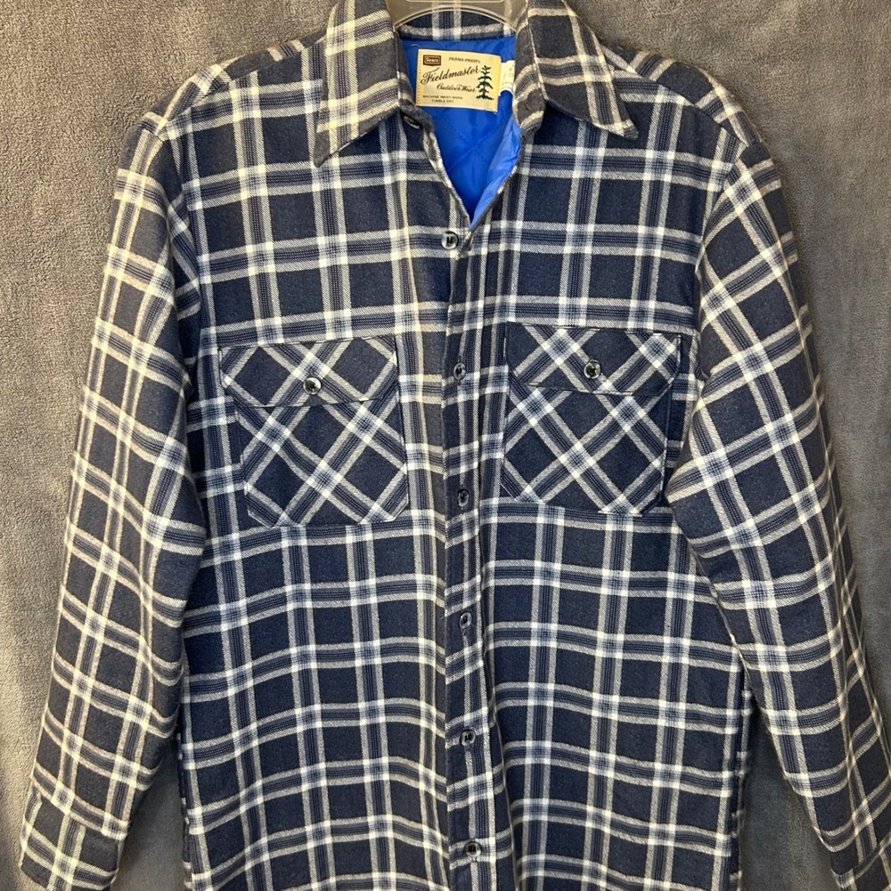 VTG Sears Fieldmaster Mens Med. Tall Shacket Plaid‎ Quilted Flannel Shirt Jacket